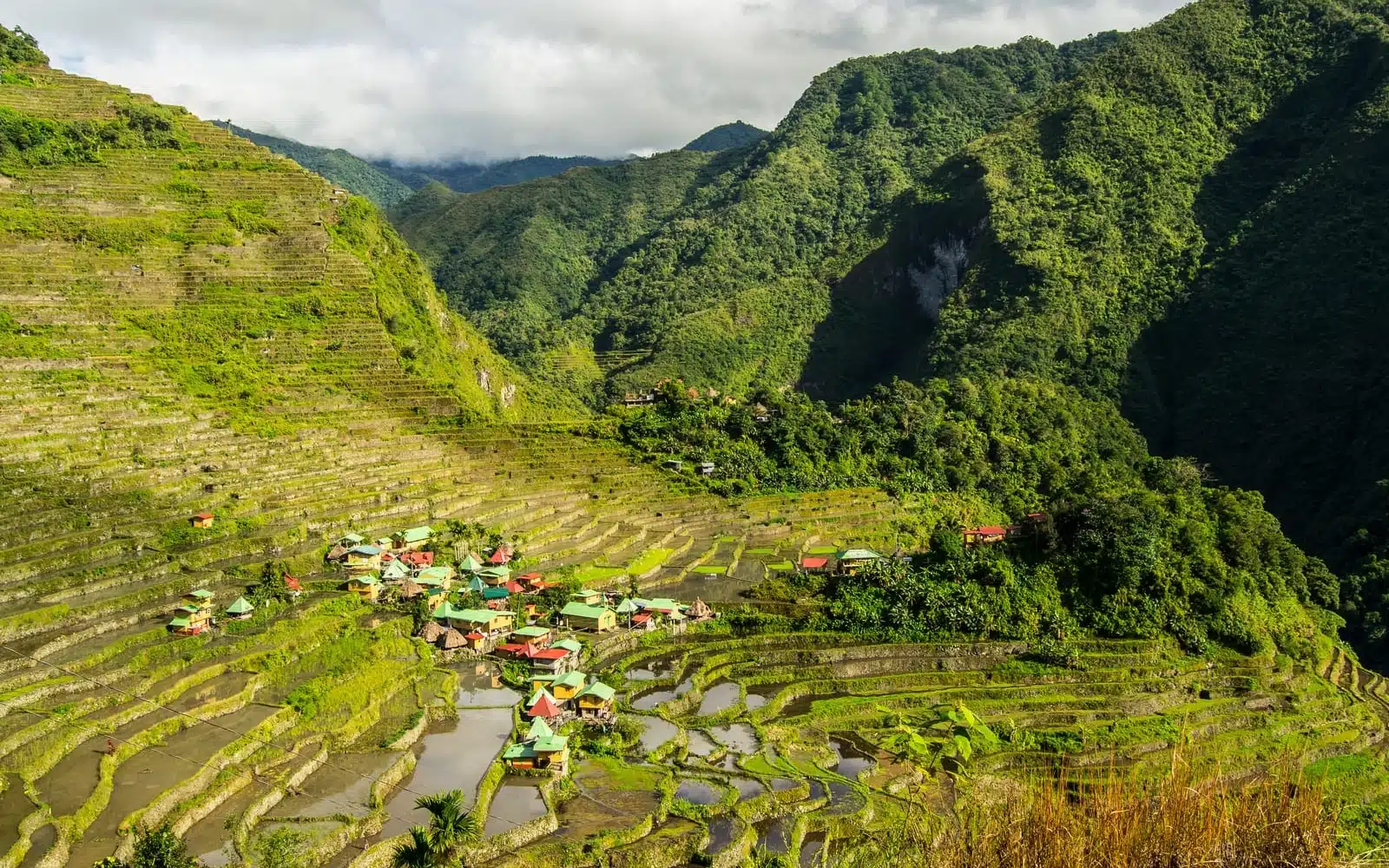 aerial view batad rice terraces amphitheater village